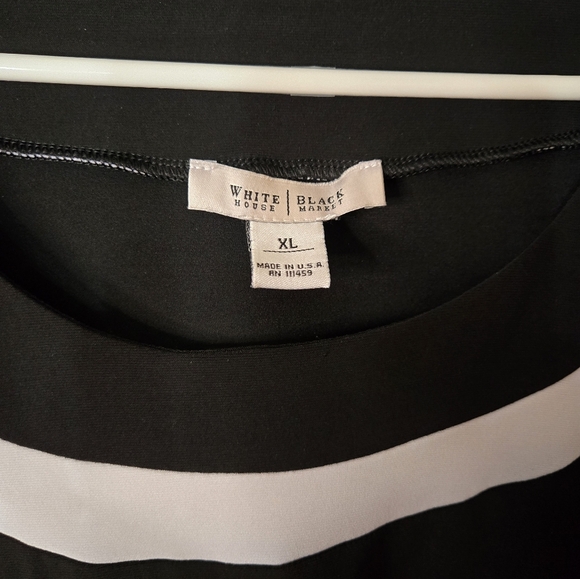 White House Black Market Elegant Black Mini Dress with White Trim - Picture 2 of 5